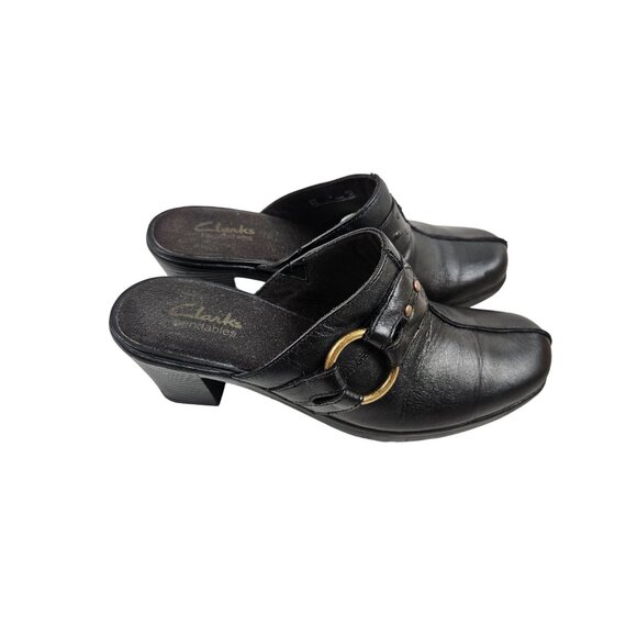 Clarks Bendables Womens Shoes Leather Slip-On Mule Clogs Buckle Size 7M Black - Picture 4 of 10